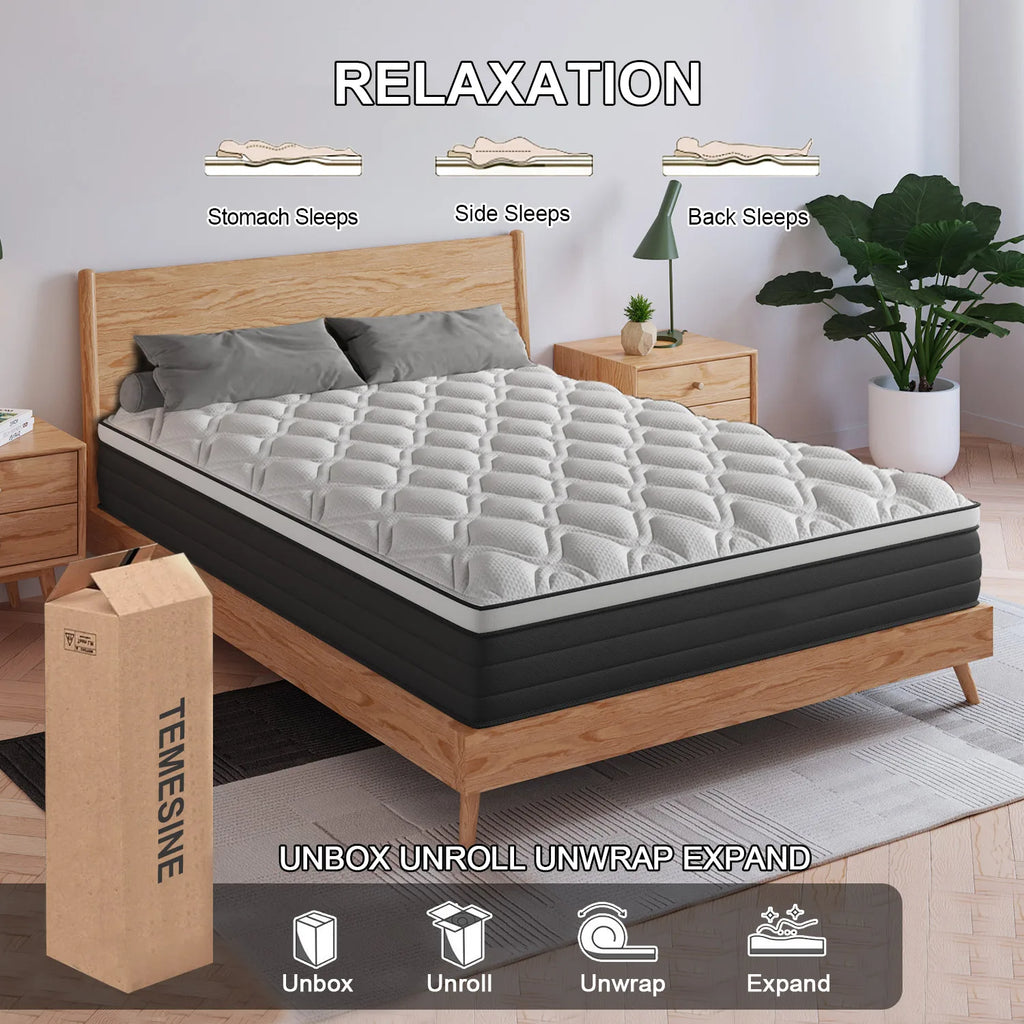 Twin Full King Queen Mattress in A Box, 12/14 Inch Hybrid Memory Mattresses Euro Top Medium Firm for Back & Lumbar Support