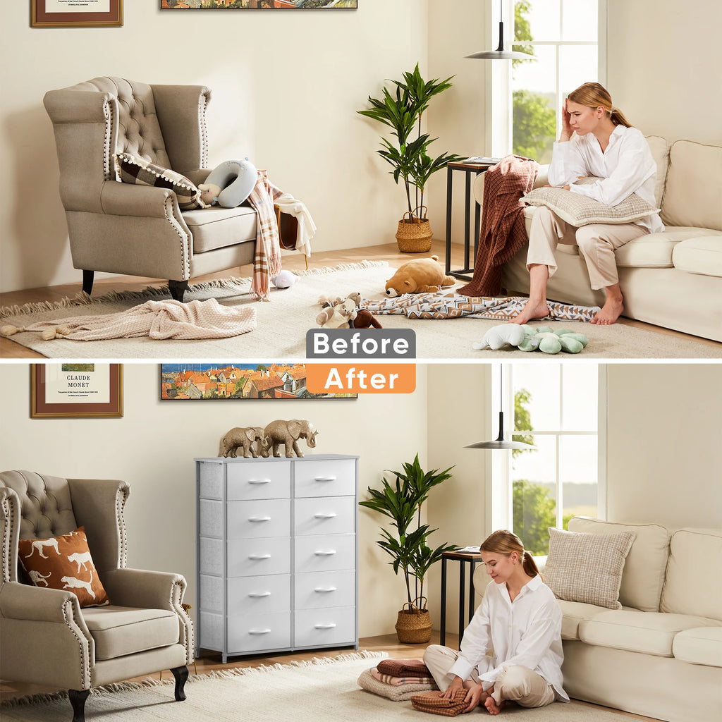 JHK Wardrobes With 5/7/10 White Lover Fabric Drawers Chest Wardrobe