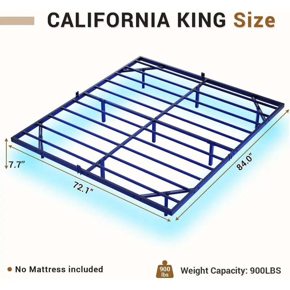 California King Size Metal Platform Bed with LED Lights, No Box Spring Needed, Easy Assembly
