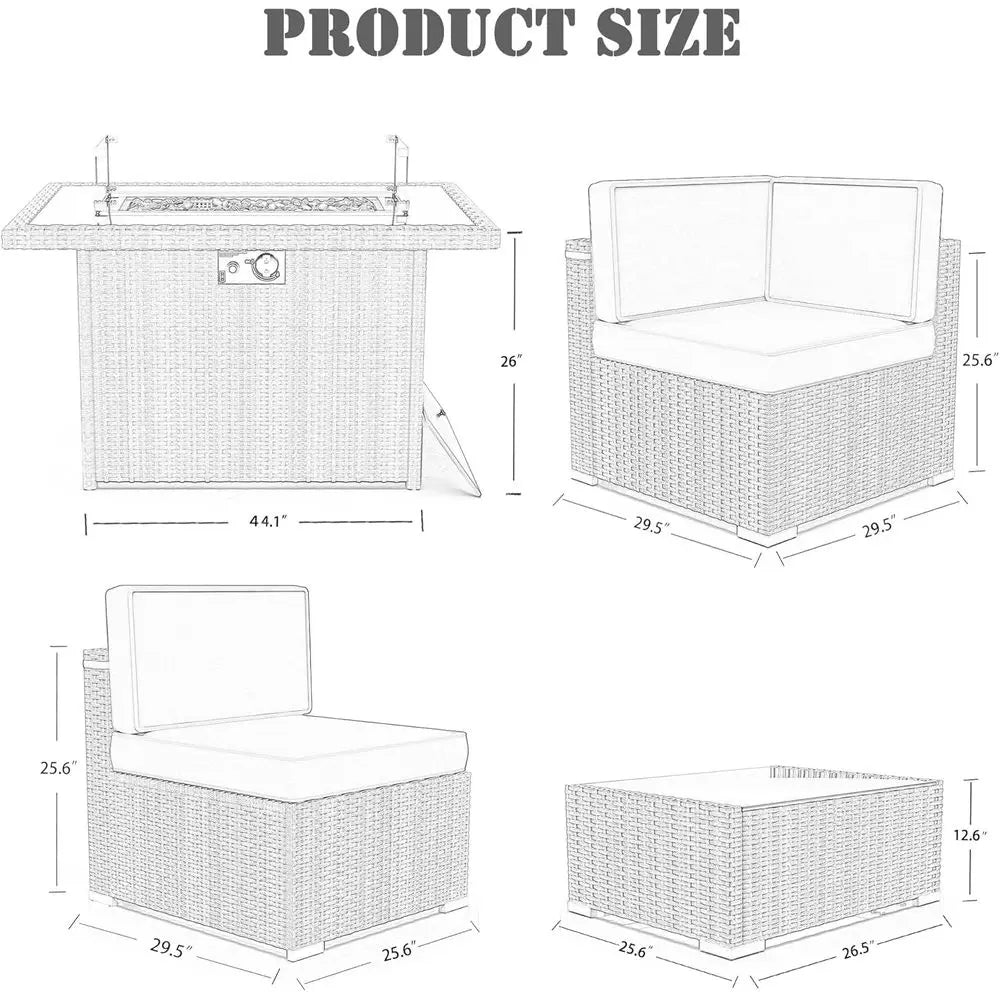 15-Piece Outdoor Patio Furniture Set with Fire Pit Table, Rattan Wicker Sectional Sofa with Coffee Table