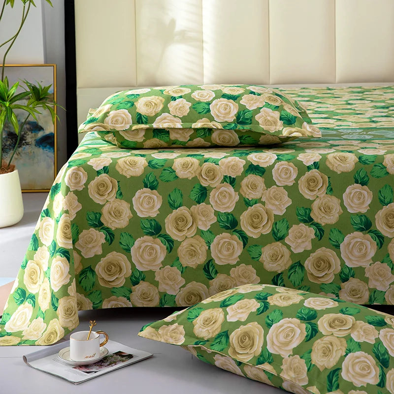 100% Cotton Bed Flat Sheet for Double Bed Flowers Print Top Sheets Single/Queen/King Flat Bedsheets Home Bed Linen Sheets