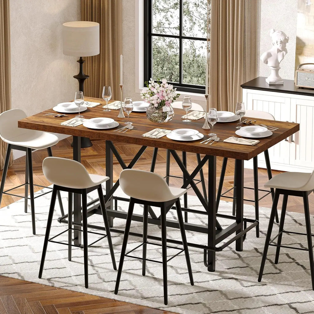6 - Person Tabletop with Metal Legs - Height Table for Dining Room, Workspace