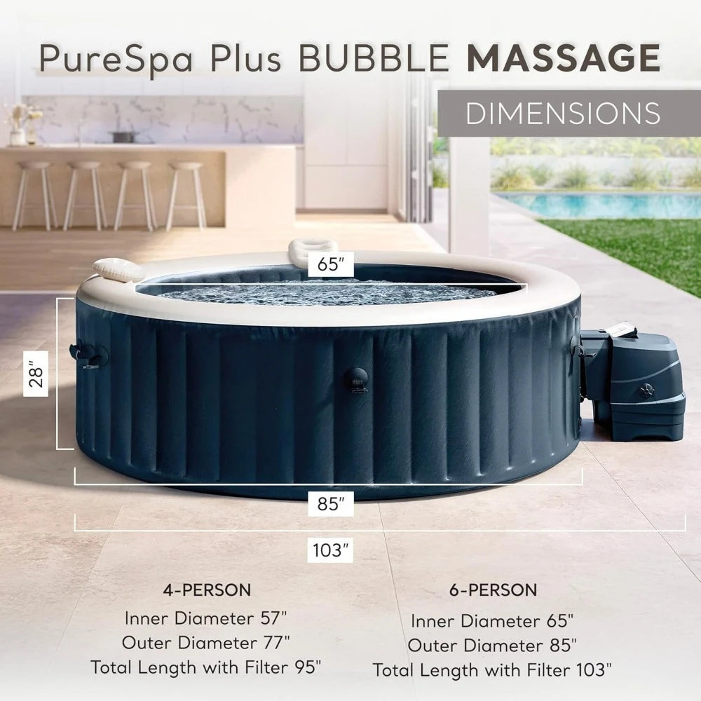 Garden Furniture-Inflatable Hot Tub Spa with Bubble Jets LED Light Cover 6 Person Air Jet Pool