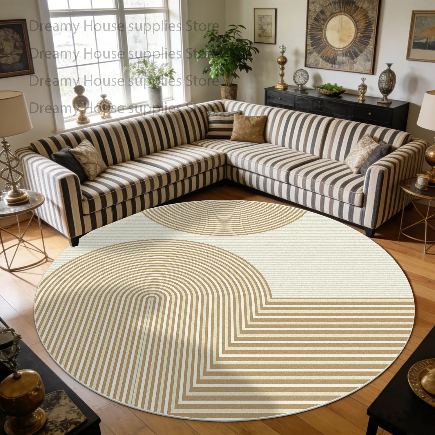 Simple Style Striped Cream Color Round Sofa Floor Mat Decoration Home Living Room Study Non-slip Carpet Bedroom Tables Chair Mat