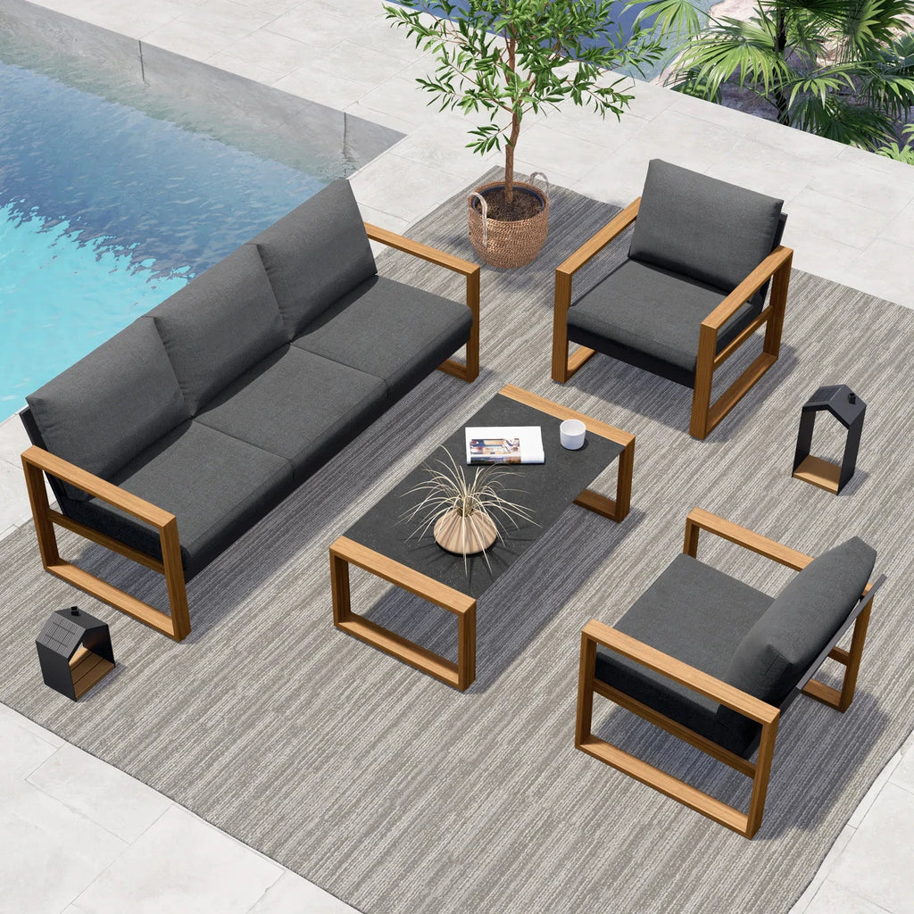 4-Piece Modern Furniture Sets, Faux Wood Grain Finish Frame Sofa