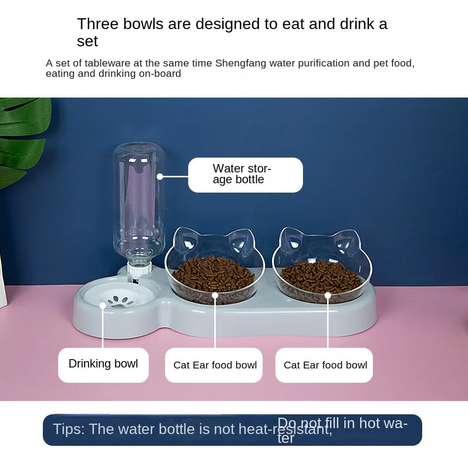 Elevated Double Cat and Dog Bowls- Feeding and Drinking