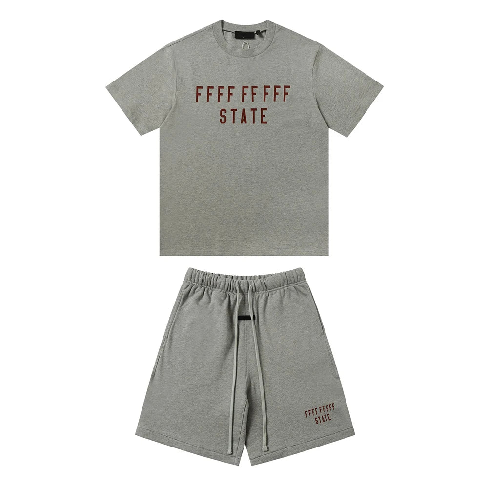 24fw Brand New Collection State Letter Print Short Sleeve T Shirt Shorts Sets Men Women