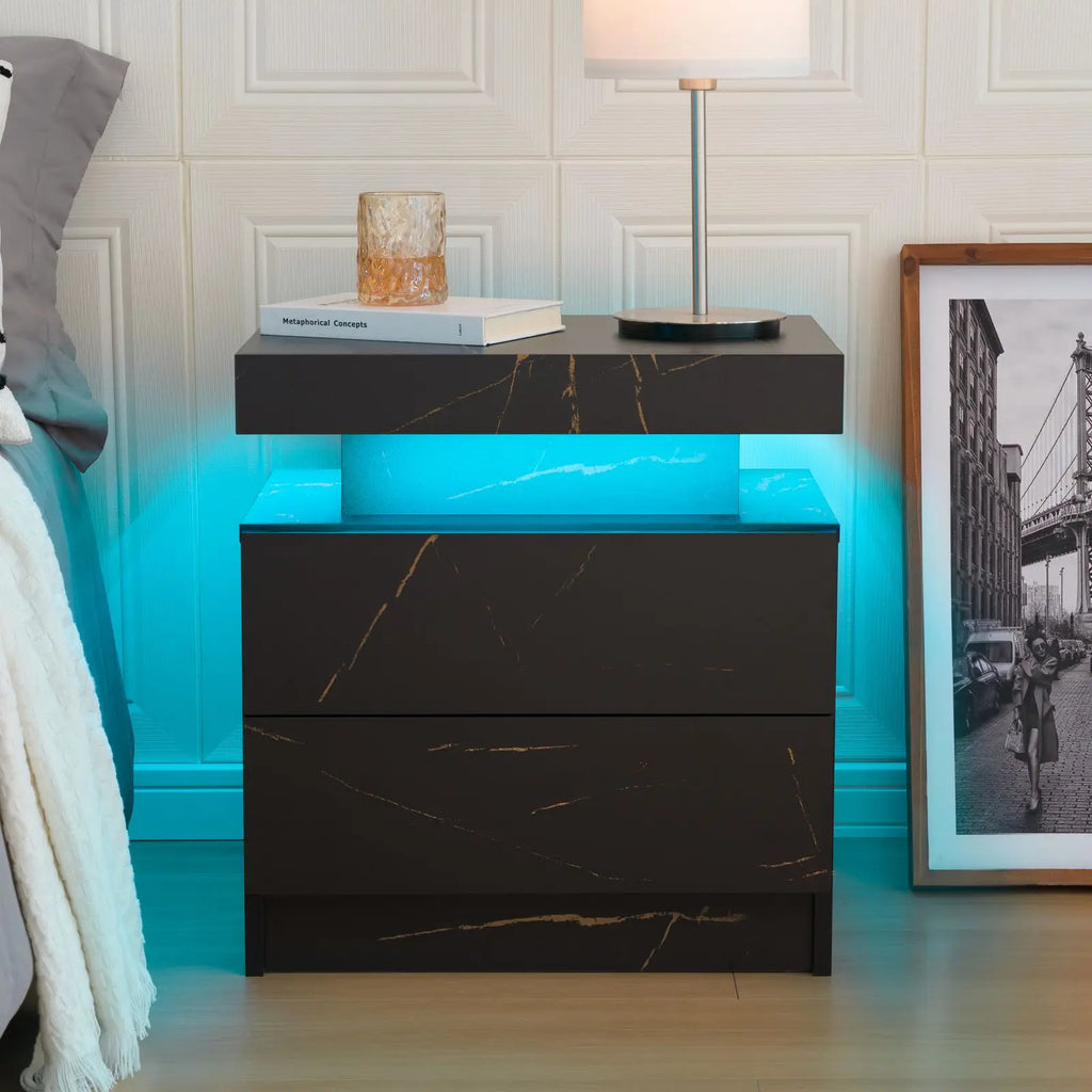 Cubehom LED Nightstand or End Table with 2 Drawers, RGB LED Lights