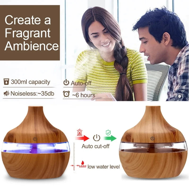 Electric Aroma Air Diffuser Wood Ultrasonic Air Humidifier Essential Oil Aromatherapy