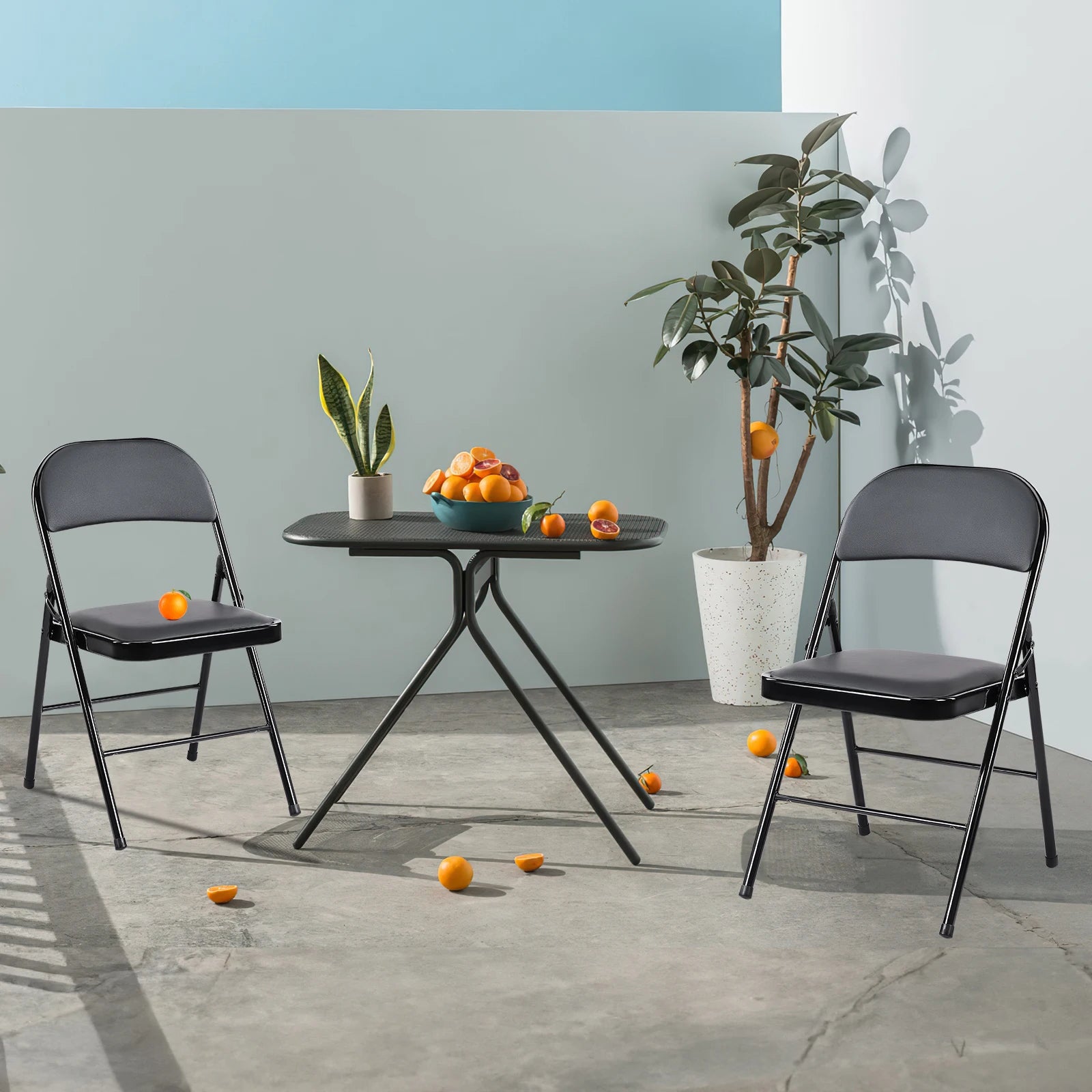 JHK Leather Padded Folding Chair 4 Pack Sturdy Metal