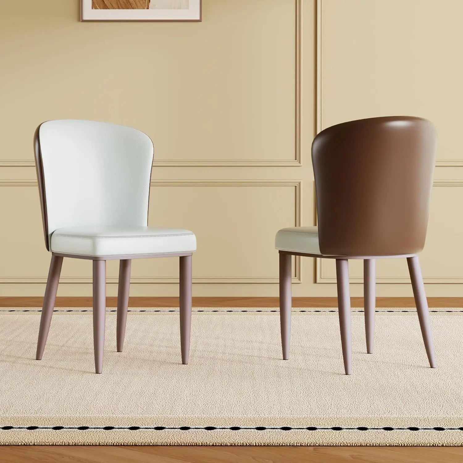 Set of 2 Modern Dining Chairs, Ergonomic PU Leather Seats with Carbon Steel Legs for Kitchen & Dining Room Chairs,, Customized