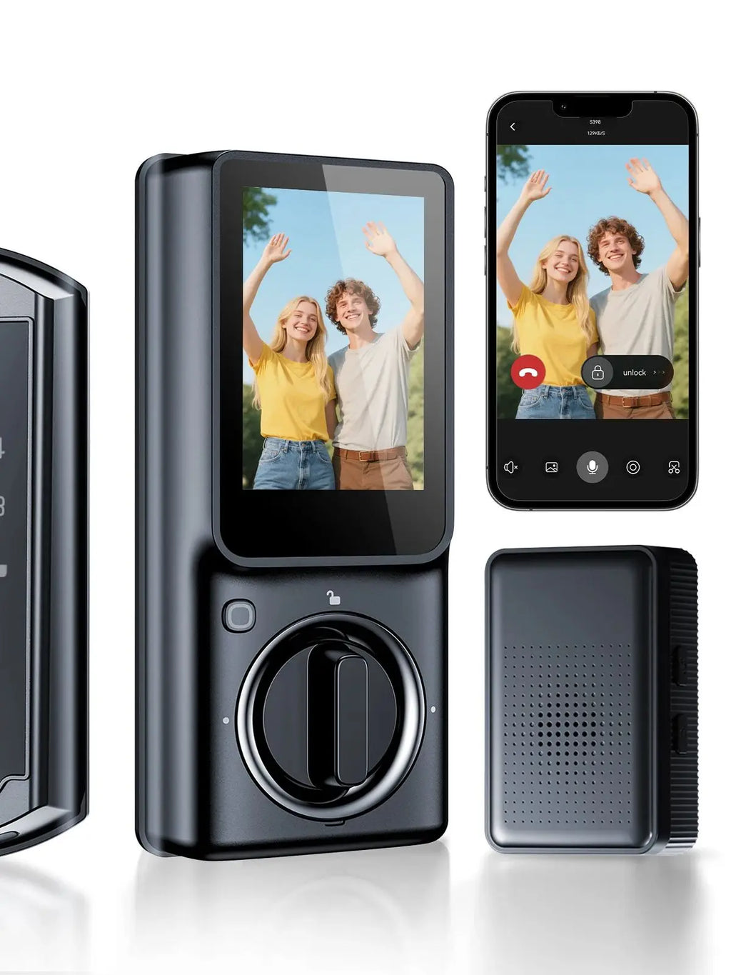 Video Smart Lock S398, 4-in-1 Camera + Video Doorbell + Fingerprint Keyless Door Lock + Indoor Display Monitor