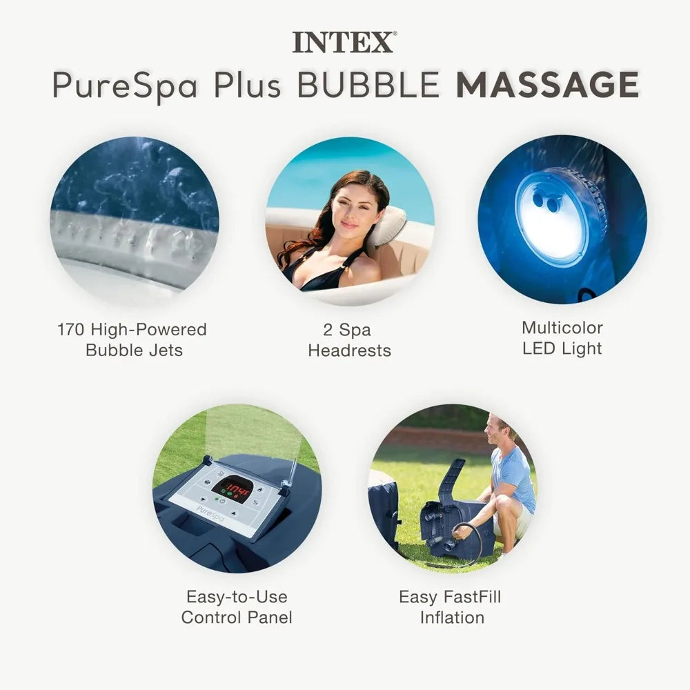 Garden Furniture-Inflatable Hot Tub Spa with Bubble Jets LED Light Cover 6 Person Air Jet Pool