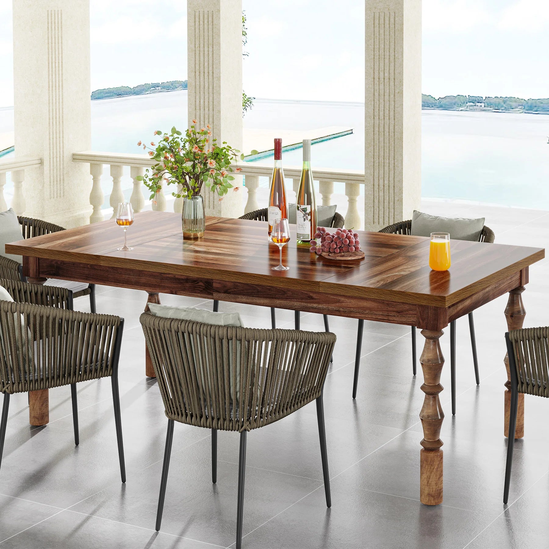 Tribesigns 62” Wood Patio Table for 4-6 People,