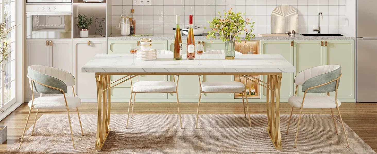 Modern Dining  or Kitchen Table for 4-6 People, Unique Rectangular Table
