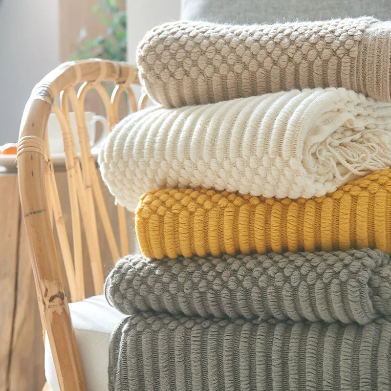 Knitted Thow With Tassels Chunky Vintage Luxury Farmhouse Throw