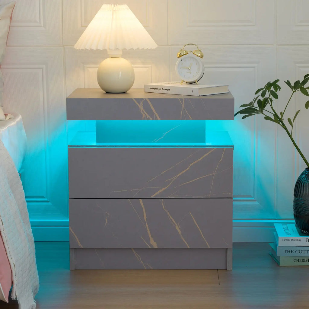 Cubehom LED Nightstand or End Table with 2 Drawers, RGB LED Lights