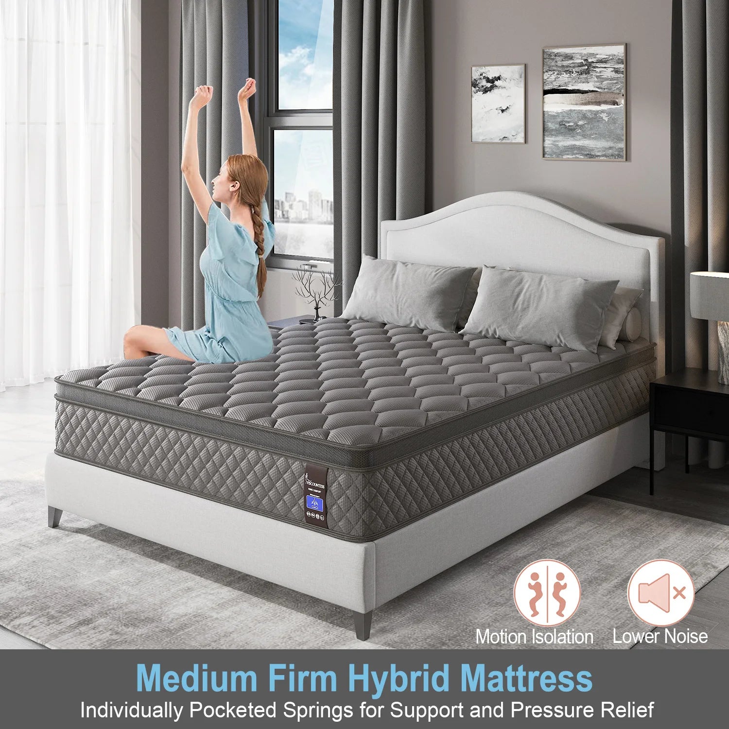 10"12"14"Twin Full Queen King Size Mattress in a Box Hybrid Spring Memory Foam,Euro Top Mattresses Medium Firm for Motion Isolat