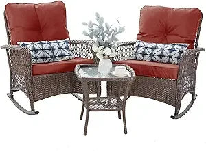 Patio Furniture Set 3 Pieces,  Wicker Outdoor Rocker Chairs and Coffee Table