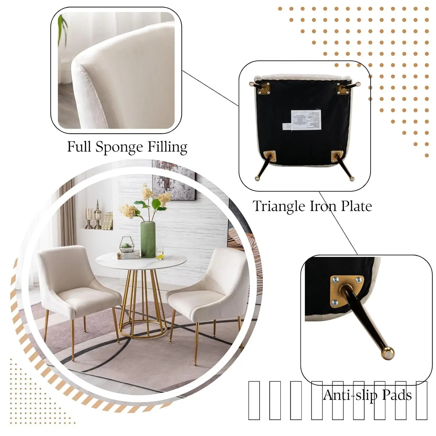 Cream Velvet Dining Chairs Gold Legs, Modern Upholstered Dining Room Chair with Wing Back Set of 4 Armless Padded, Customized