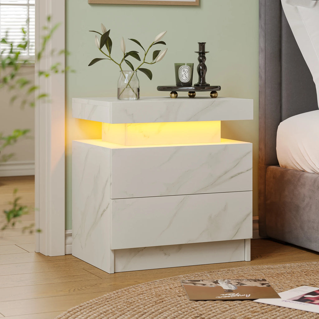 Cubehom LED Nightstand or End Table with 2 Drawers, RGB LED Lights