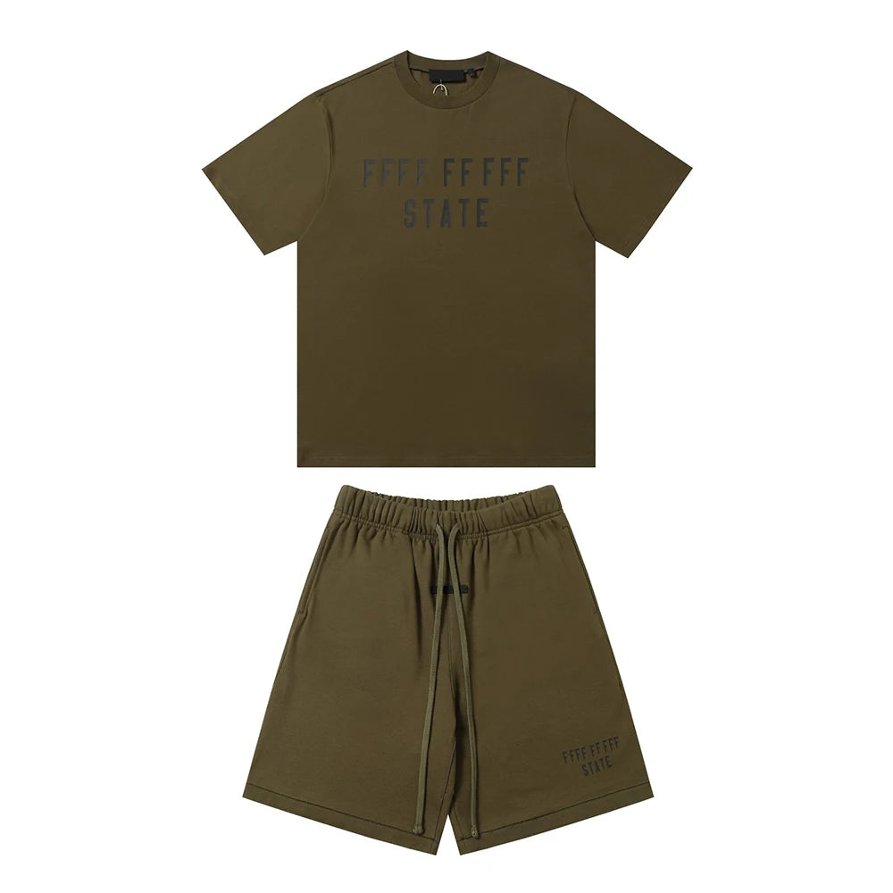 24fw Brand New Collection State Letter Print Short Sleeve T Shirt Shorts Sets Men Women