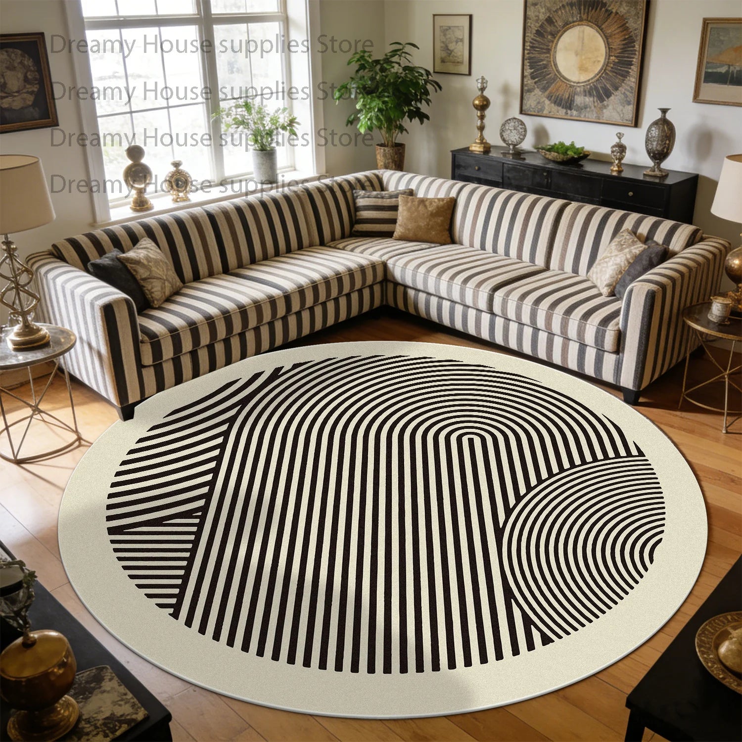 Simple Style Striped Cream Color Round Sofa Floor Mat Decoration Home Living Room Study Non-slip Carpet Bedroom Tables Chair Mat