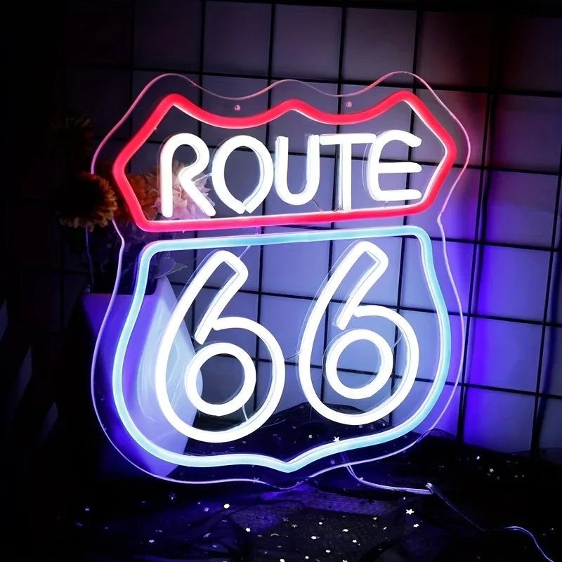 Historic Route 66 Neon Sign, Home Art Man Cave Neon Lights, For Bedroom Home Office Decor