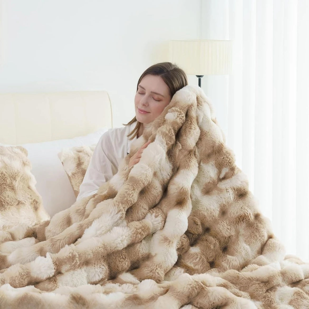 1pc Faux Rabbit Fleece Blanket - Weighted 6 lbs Faux Rabbit Fleece Blanket - Bedspread