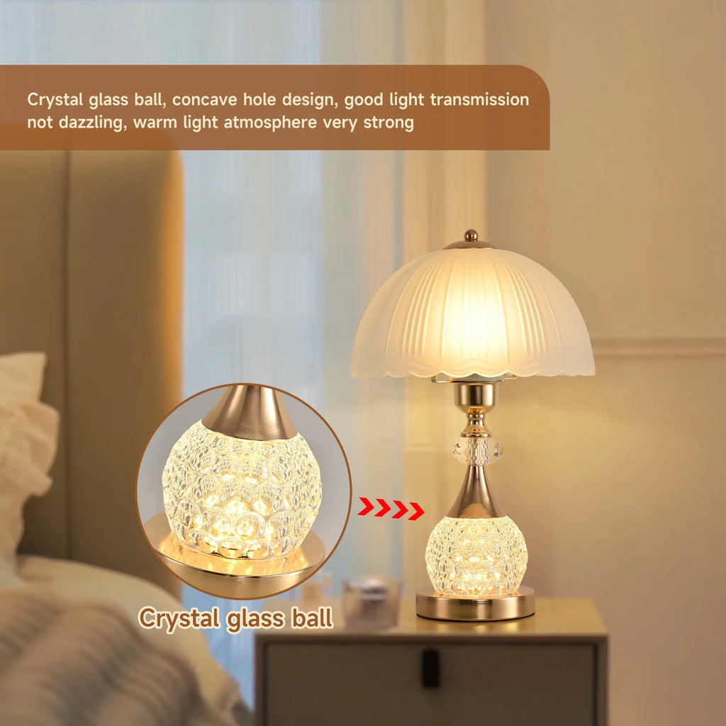 Bedside Table Lamp Petal Light Luxury Crystal Push Button Switch Control Dimming
