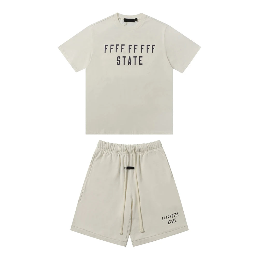 24fw Brand New Collection State Letter Print Short Sleeve T Shirt Shorts Sets Men Women