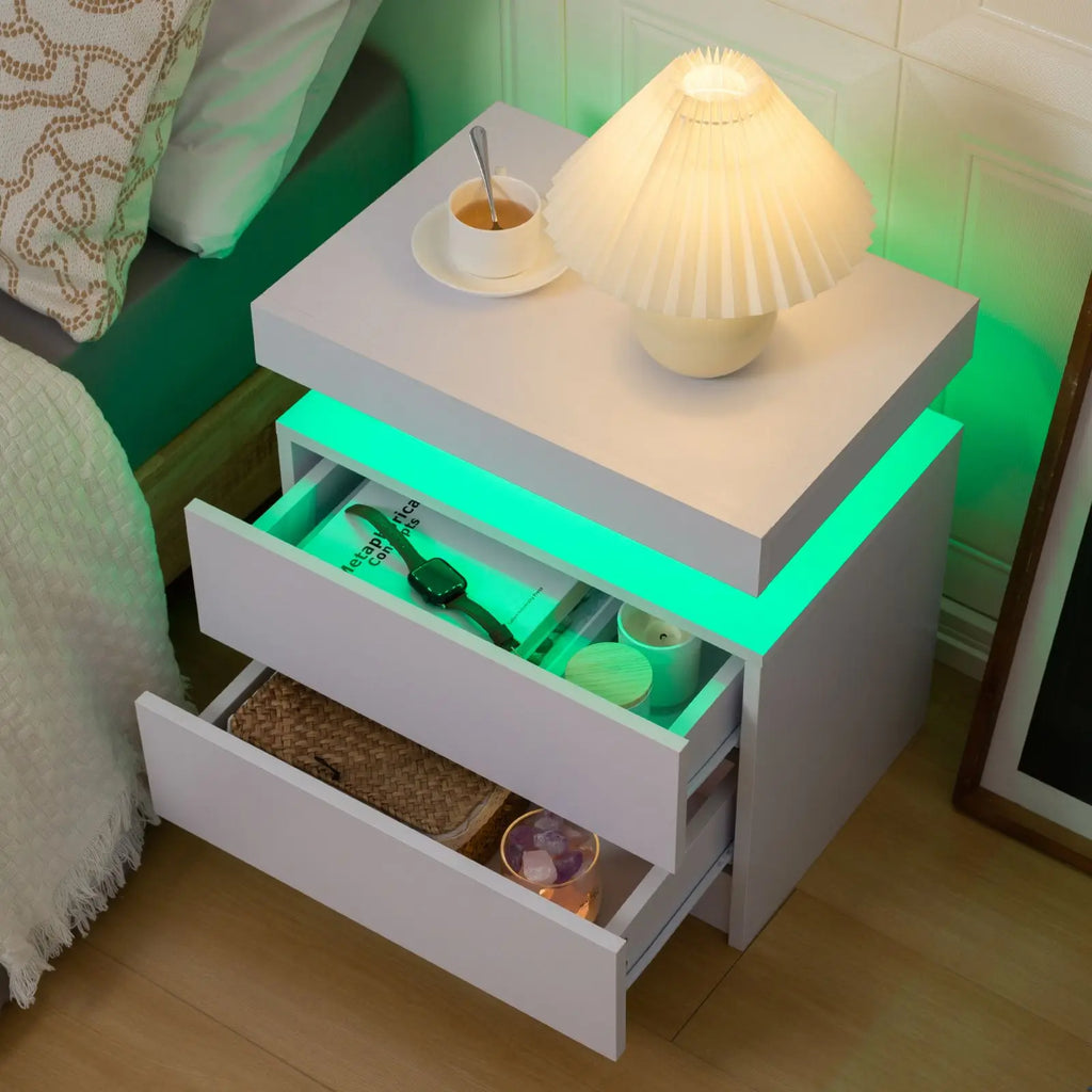 Cubehom LED Nightstand or End Table with 2 Drawers, RGB LED Lights