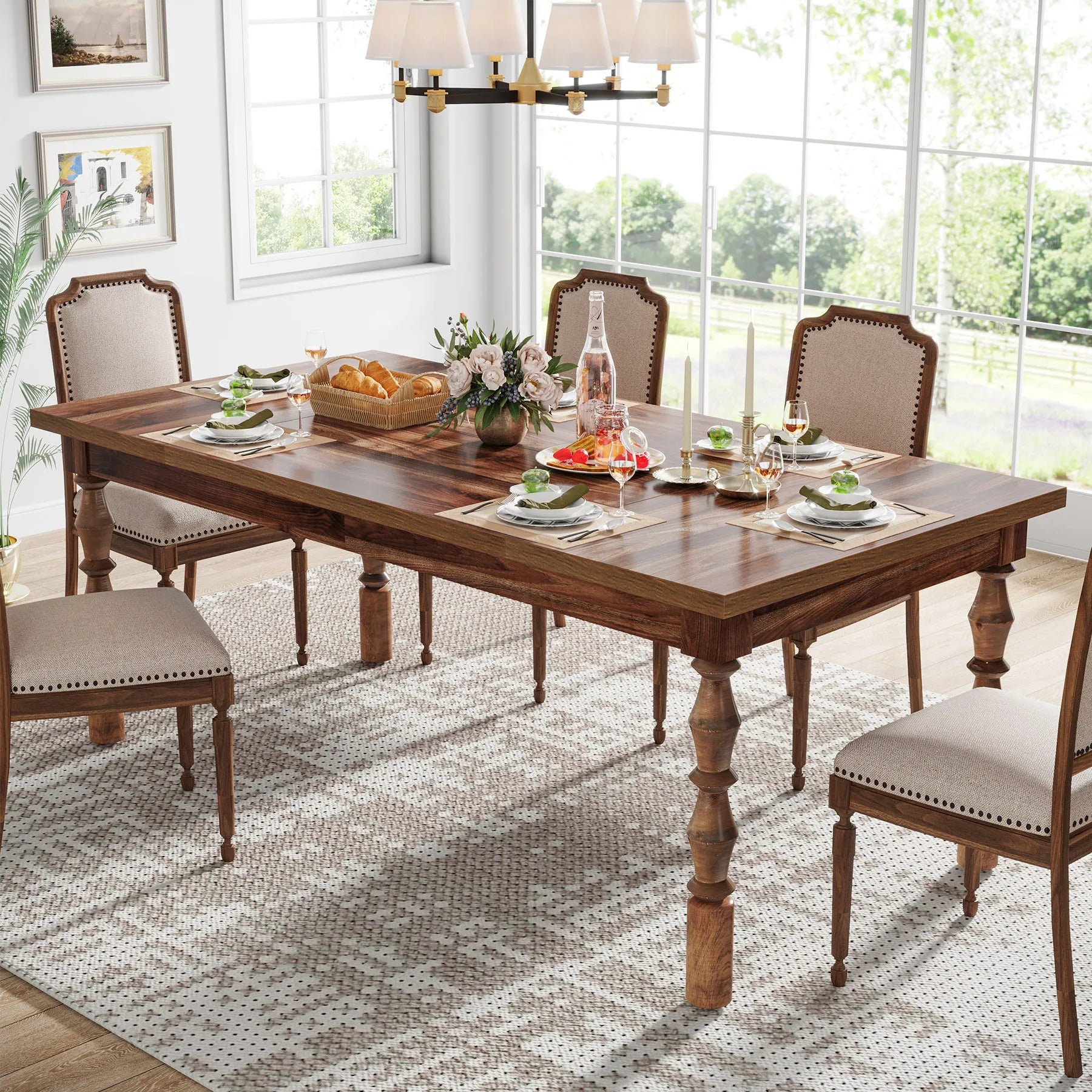 Tribesigns 62” Wood Patio Table for 4-6 People,