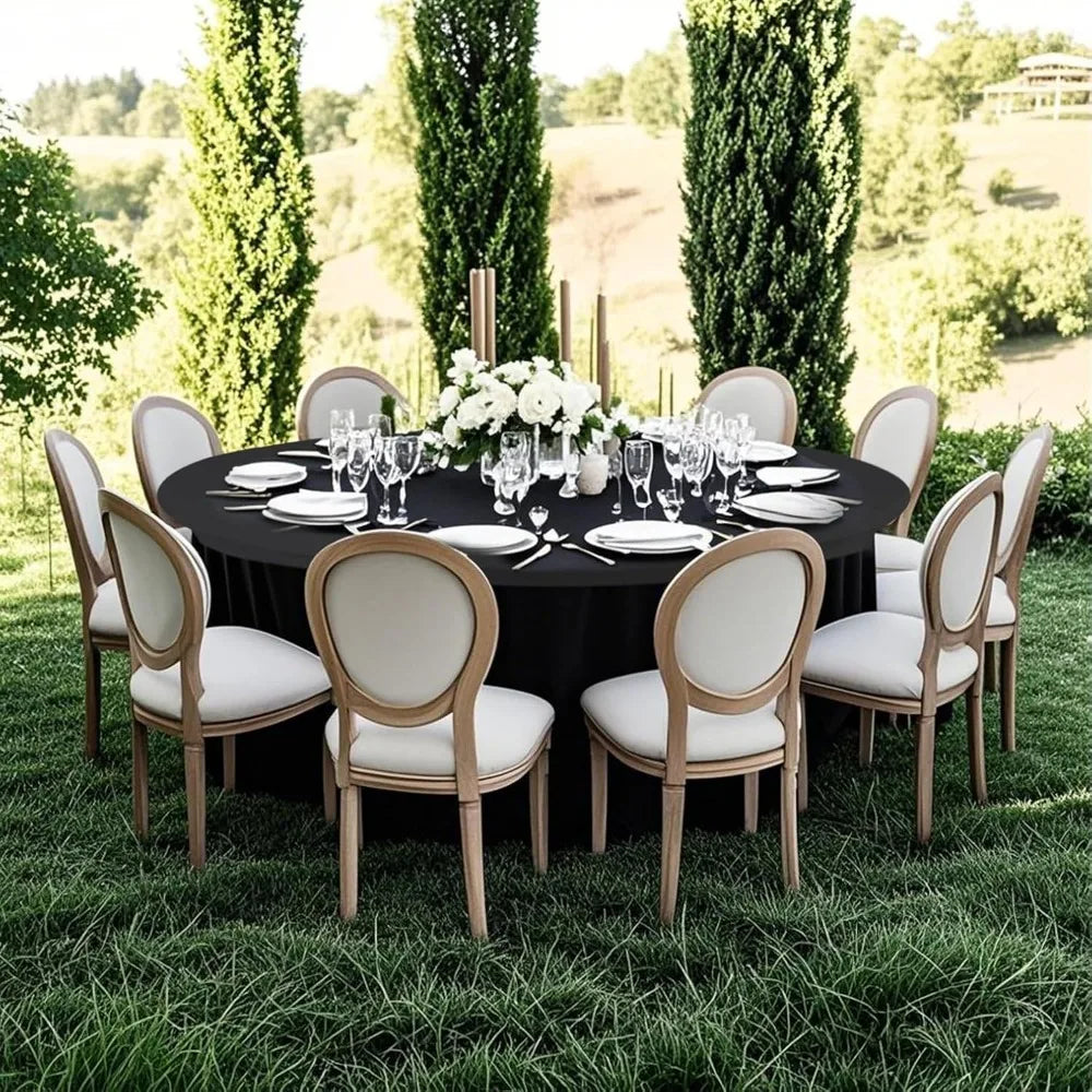 Set of 10 Black Spandex Round Table Covers for 60 Tables, Elastic 120 Fitted 5FT Round Tablecloths, Wrinkle Resistant and Washab