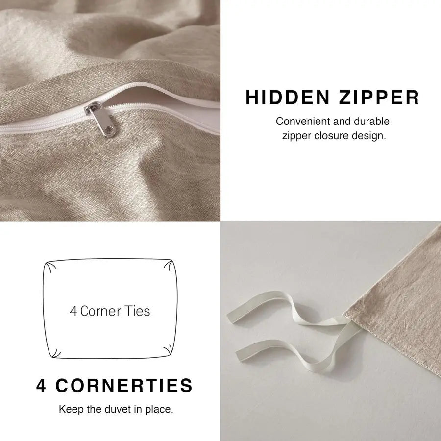 Linen Duvet Cover King Size Cotton Linen Blend, 3Pieces Bedding Set With 2 Pillowcases