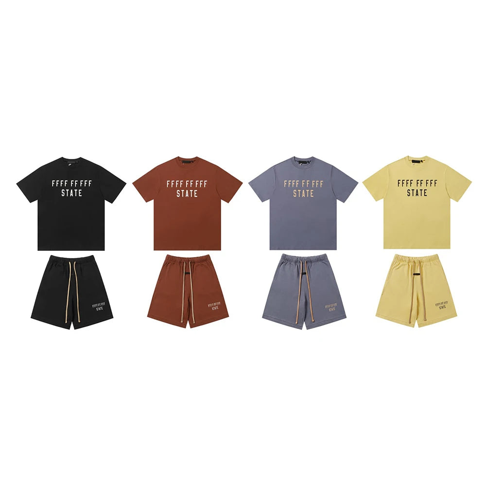 24fw Brand New Collection State Letter Print Short Sleeve T Shirt Shorts Sets Men Women