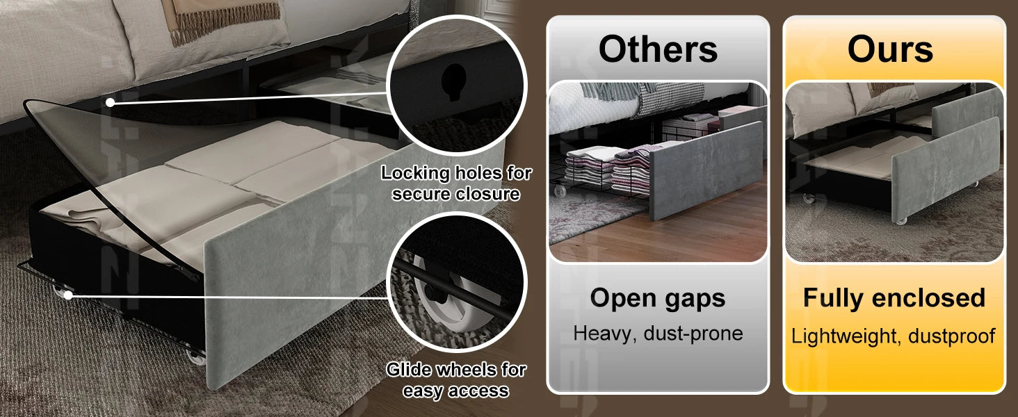 GEGOFORU LED Bed Frame with Galaxy Projector, Bluetooth Speaker, USB Ports, 4 Drawers, No Box Spring Needed, PU Black