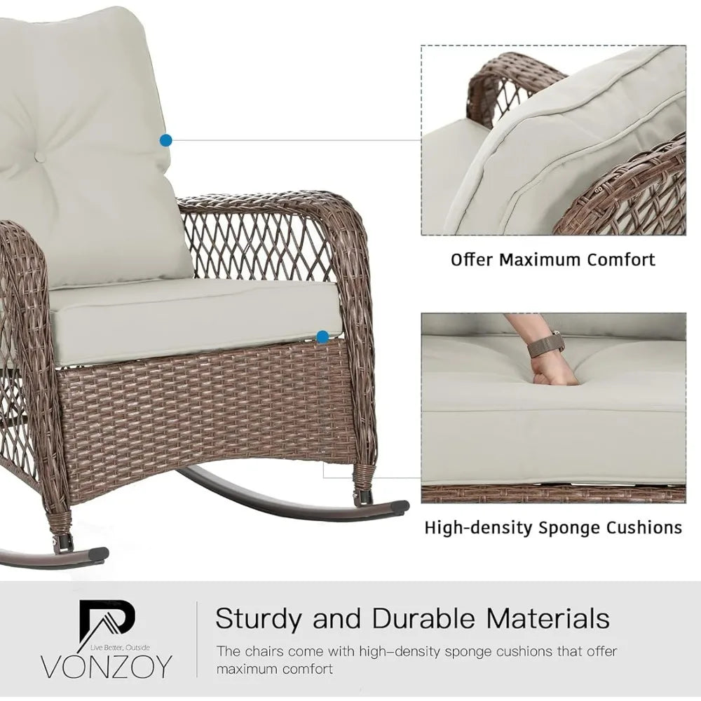 Patio Furniture Set 3 Pieces,  Wicker Outdoor Rocker Chairs and Coffee Table