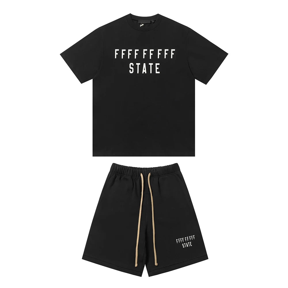 24fw Brand New Collection State Letter Print Short Sleeve T Shirt Shorts Sets Men Women