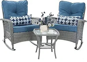 Patio Furniture Set 3 Pieces,  Wicker Outdoor Rocker Chairs and Coffee Table