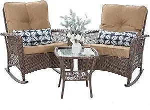 Patio Furniture Set 3 Pieces,  Wicker Outdoor Rocker Chairs and Coffee Table