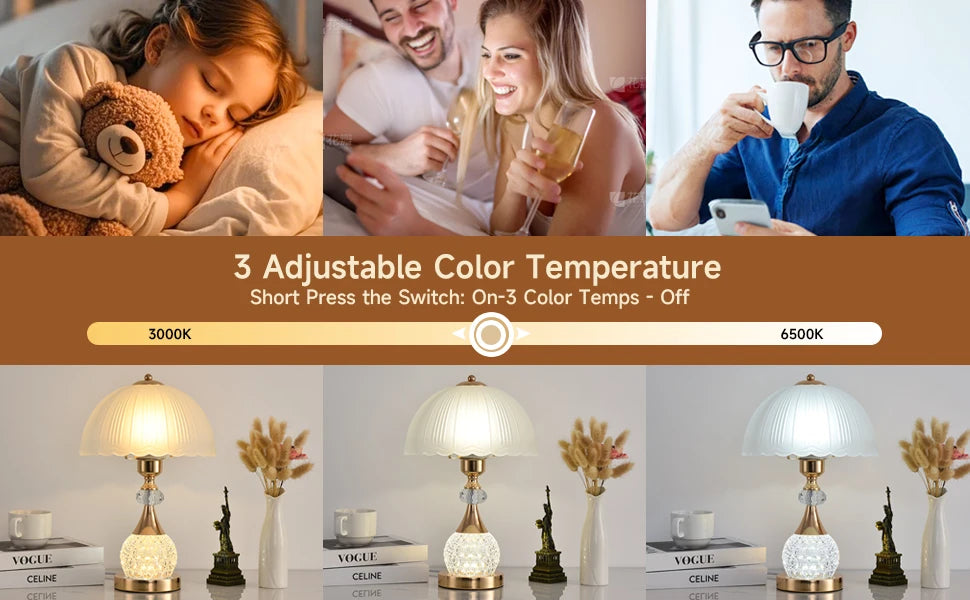 Bedside Table Lamp Petal Light Luxury Crystal Push Button Switch Control Dimming