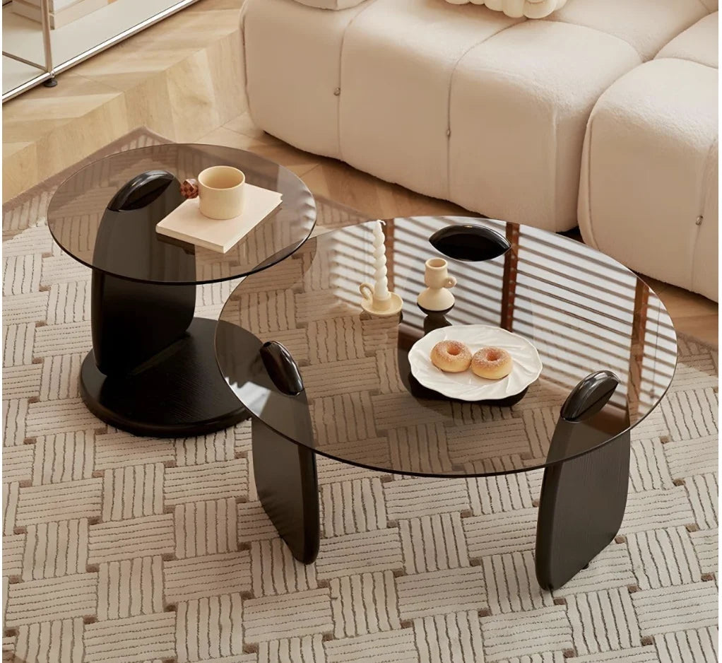 Glass Round Coffee Table Nesting Table Set of 2,