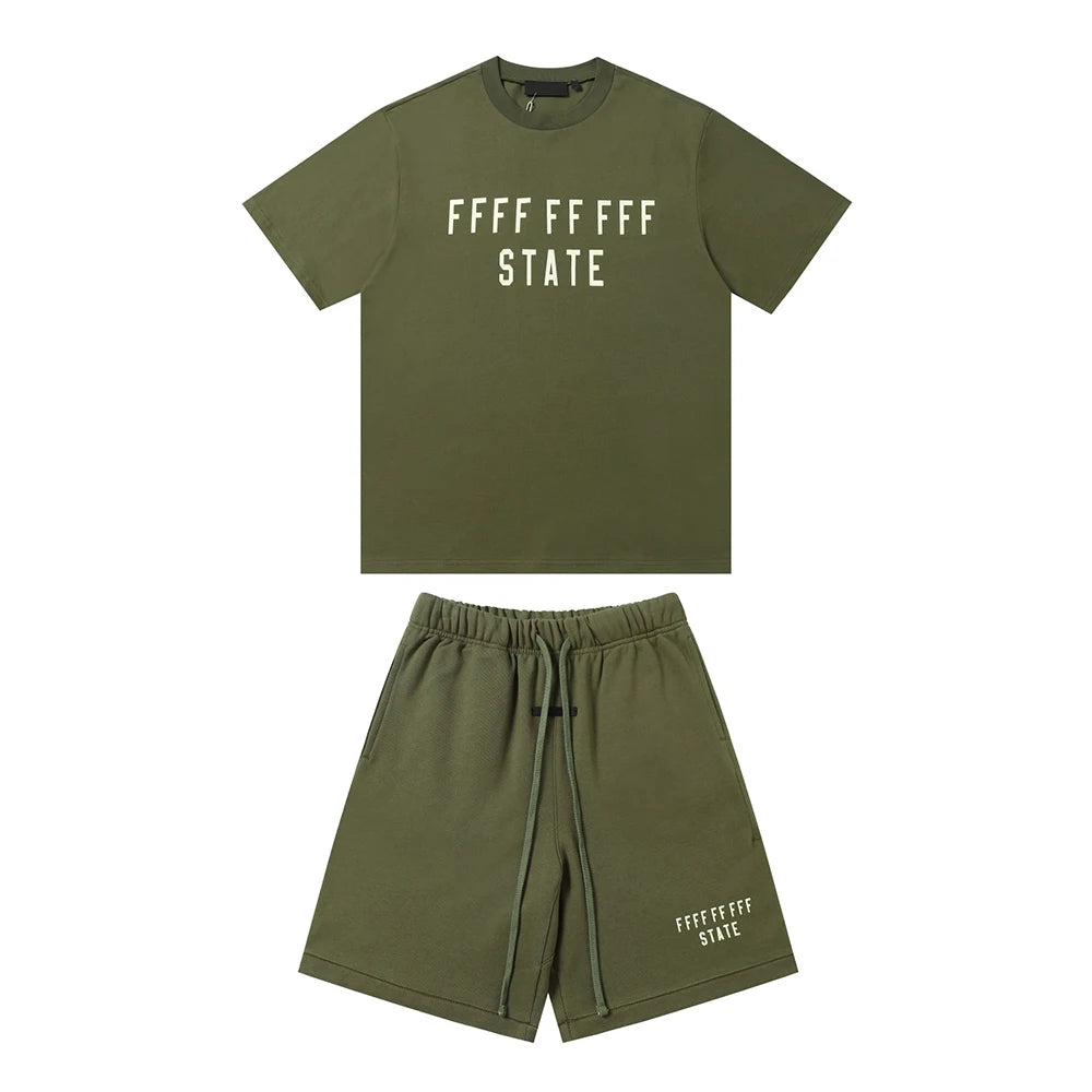 24fw Brand New Collection State Letter Print Short Sleeve T Shirt Shorts Sets Men Women
