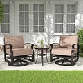 3 Pieces Patio Furniture Set, Swivel Rocking Gliders with Tempered Glass Side Table