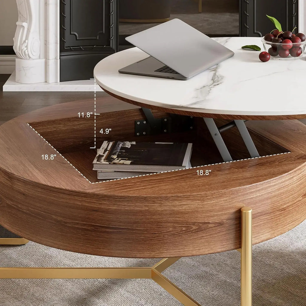 Coffee Table with 3 Stool, Lift-Top Round Coffee Table with Hidden Storage