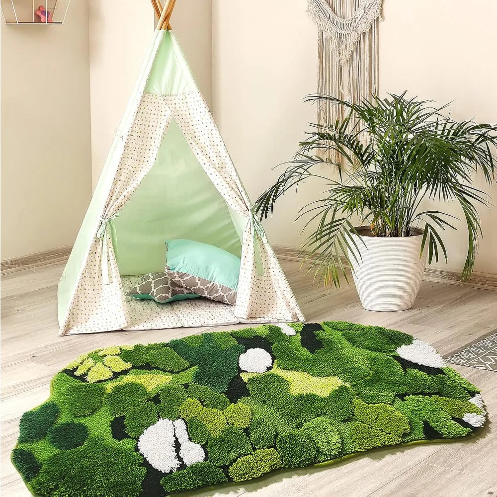Cute Green Moss Bathroom Runner Rug  Boho Aesthetic Leaf Leaves  Non Slip Absorbent