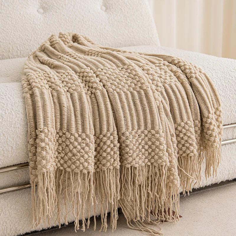 Knitted Thow With Tassels Chunky Vintage Luxury Farmhouse Throw
