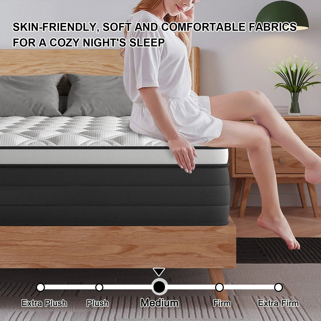 Twin Full King Queen Mattress in A Box, 12/14 Inch Hybrid Memory Mattresses Euro Top Medium Firm for Back & Lumbar Support
