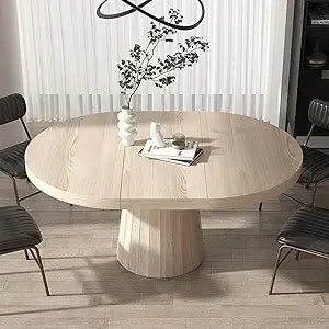 Round Extendable Dining Table with Pedestal Base